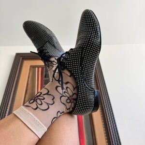 MIU MIU Black Parent Leather Studded Jazz | Laceup Oxford Flats Shoes Size 8.5